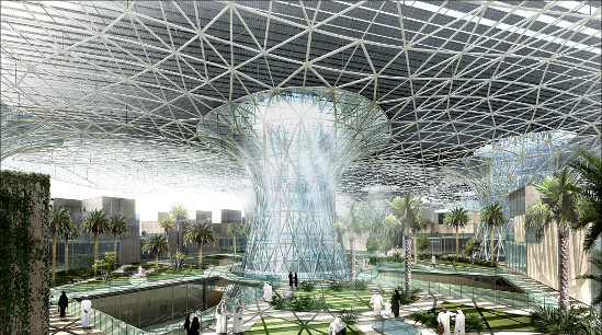 Die Ökostadt Masdar-City in Abu Dhabi soll vollständig durch erneuerbare Energien versorgt werden © Foster+Partners