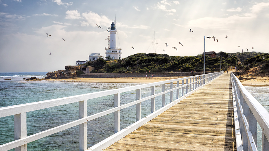 Der Point Lonsdale Leuchtturm, ein Wahrzeichen im Südosten der Bellarine-Halbinsel. 