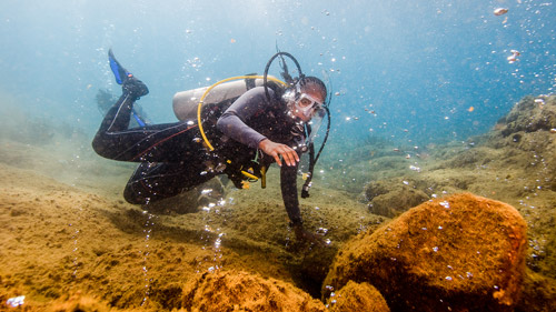 Ein Taucher am Champagne Reef - (Foto: ©Christophe Migeon/Discover Dominica Authority)