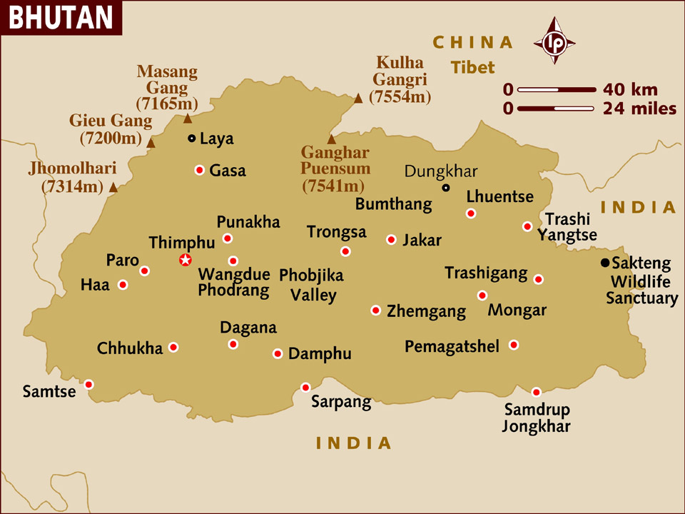 Übersichtskarte des Königreich Bhutan - (©Lonely Planet)